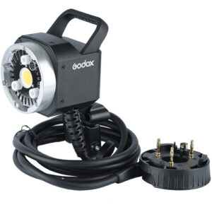 extensión de Cabezal Godox H400P montado con tubo de destello del AD400Pro y luz LED