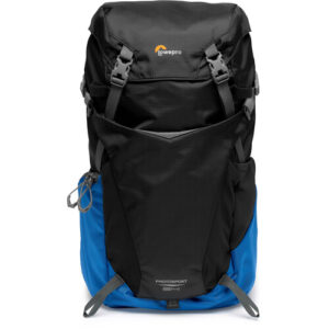 Mochila Lowepro PhotoSport BP 24L AW III negra con detalles azules para cámara y dron