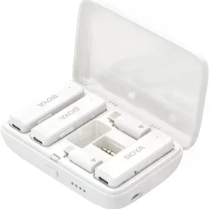 BOYALINK White Sistema de micrófono inalámbrico doble con diseño todo-en-uno