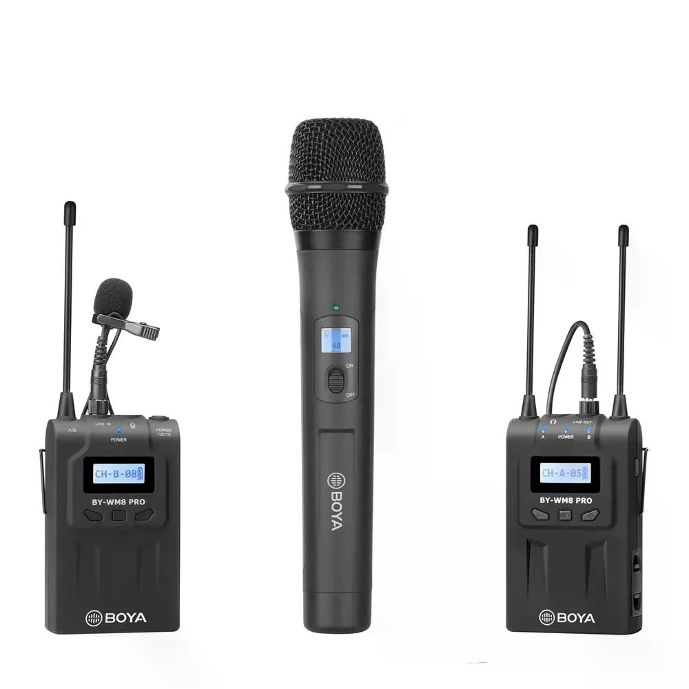 Boya BY-WM8 Pro-K4 Micrófono Inalámbrico UHF Doble, de Mano y Lavalier