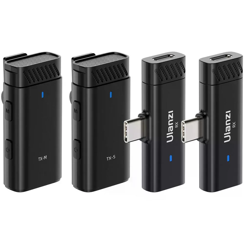 Ulanzi HM2301 Sistema de Dos Micrófonos Que Transmiten Simultáneamente a Dos Teléfonos A005