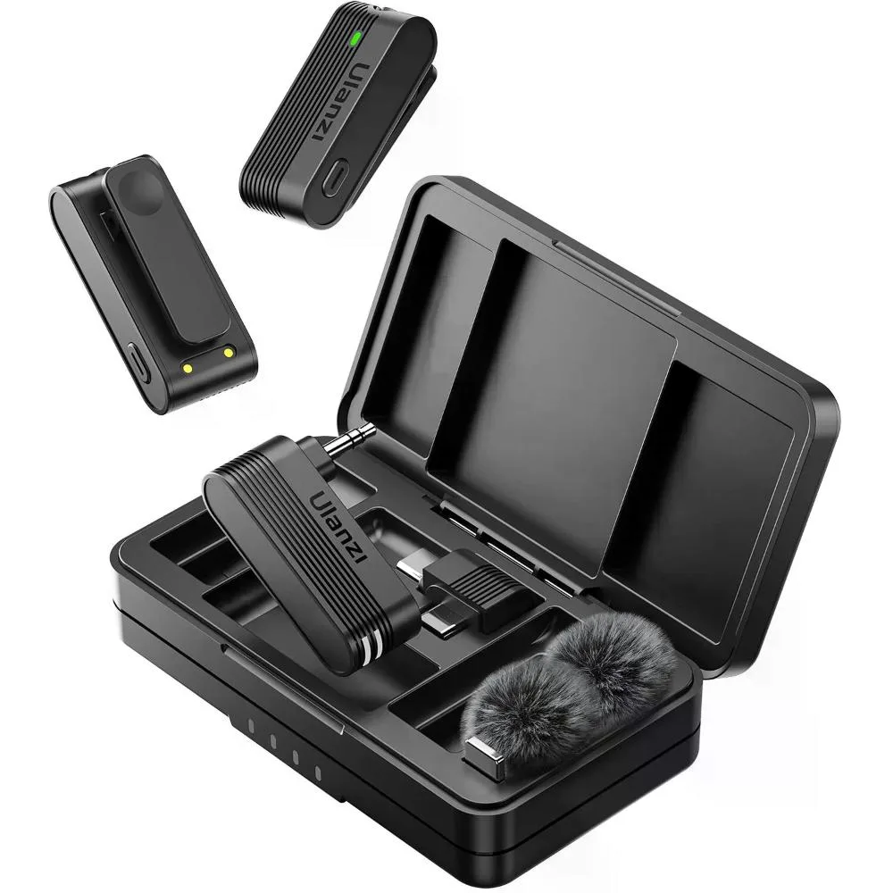 Ulanzi A100 Micrófono Doble Inalámbrico USB-C y 3.5mm (TRS) Con Caja de Carga